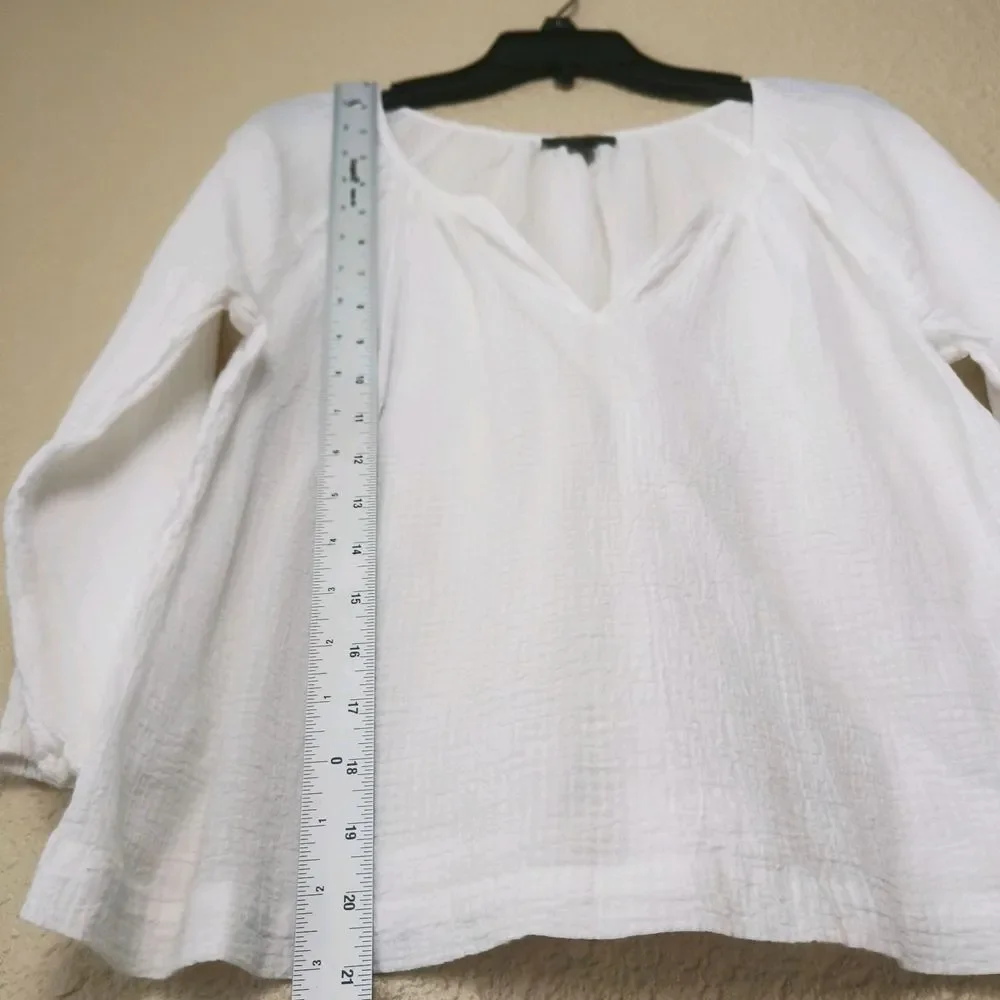 J Crew Top Size Small Womens Gold‎ Smock Neck Puff Sleeve Cotton Poplin Blouse